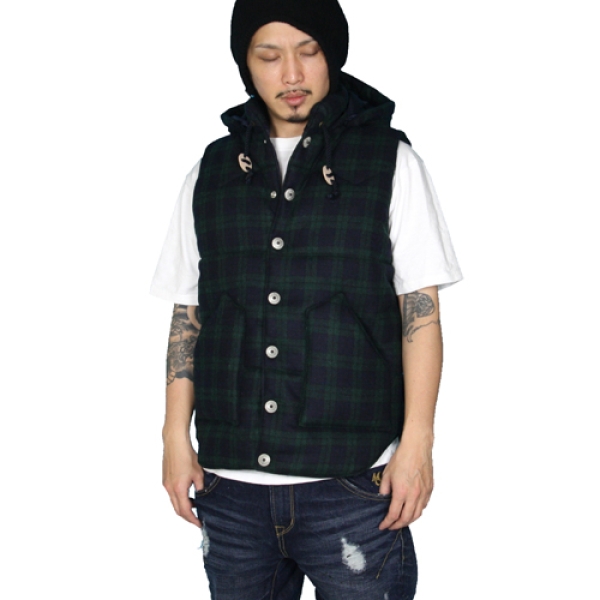 CHECK DOWN HOODED VEST ダウンベスト | ASYLUM[アサイラム]