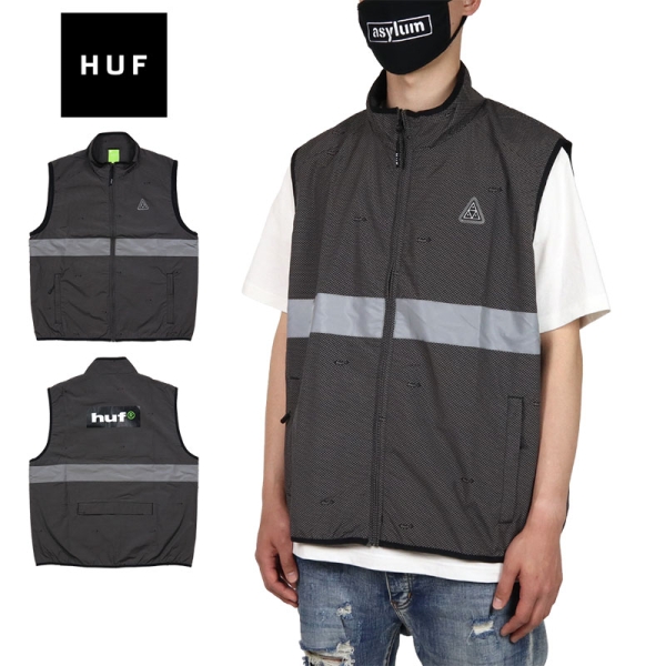 たしぎ 様 HUF ナイロン ベスト スモールボックスロゴ Vネック L 黒. トップス
