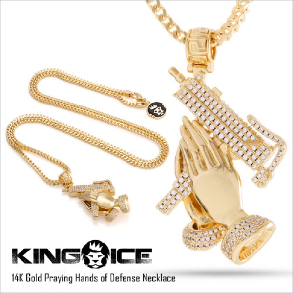 King Ice☆14K Gold Praying Hands of Defenseネックレス/国内発 14K GOLD PRAYING HANDS OF DEFENSE NECKLACE ネックレス|KING