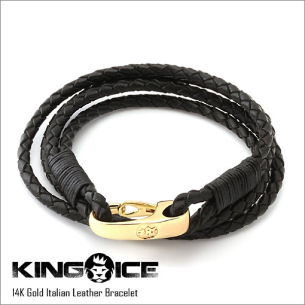 日本未入荷☆KING ICE☆14K Gold Italian Leather Bracelet 14K GOLD ITALIAN LEATHER BRACELET ブレスレット|KING ICE