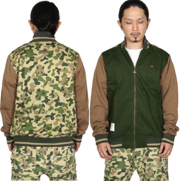 【LRG】リアルレザー　コンビ　チーム　キャプテン　スタジャン LRG スタジアムジャケット ブラウン/ホワイト LRG】リアルレザー