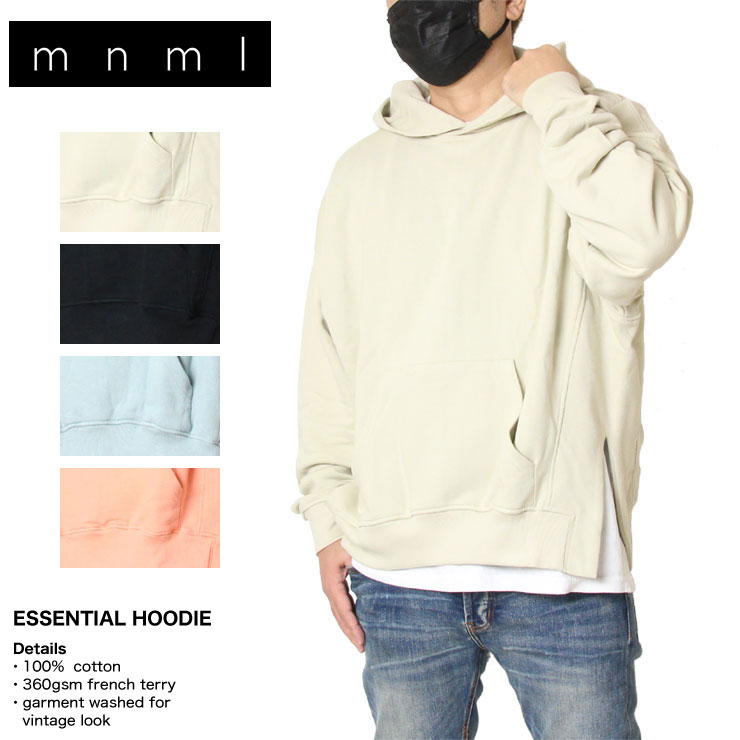 B系 ストリート系 mnml ミニマル ESSENTIAL HOODIE 17ML-AW137H パーカー ドロップショルダー  ASYLUM（アサイラム）