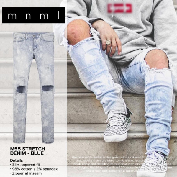M55 STRETCH DENIM BLUE デニムパンツ|mnml|ストリートファッション