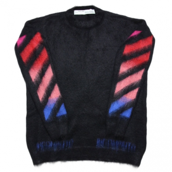 DIAG BRUSHED MOHAIR CREWNECK GREY BLACK ニット セーター