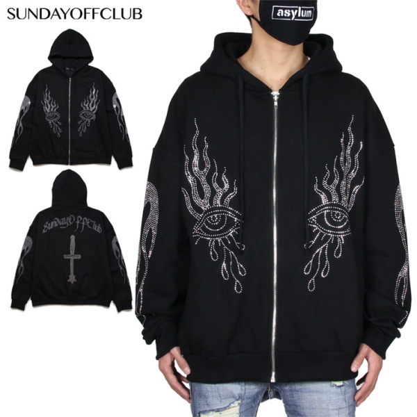 EYES RHINESTONE ZIP UP HOODIE パーカー ジップパーカー | ASYLUM